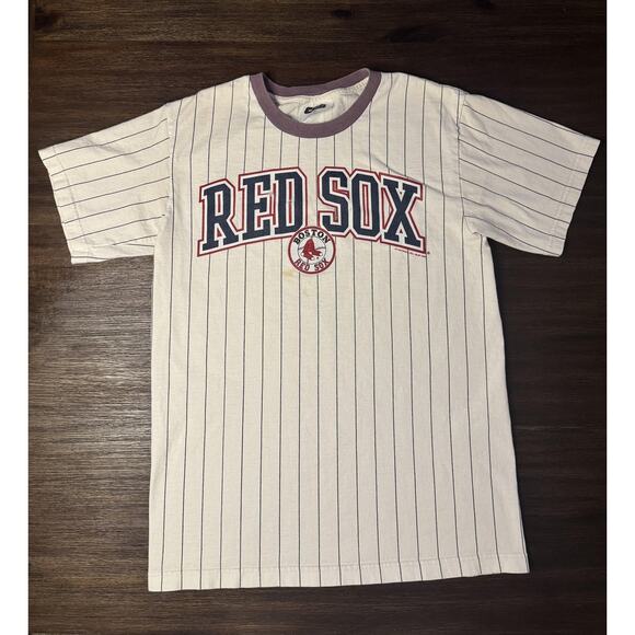 Vintage Boston Red Sox Shirt Adults Medium White Pinstripe MLB Baseball VF 2000 - Picture 1 of 7